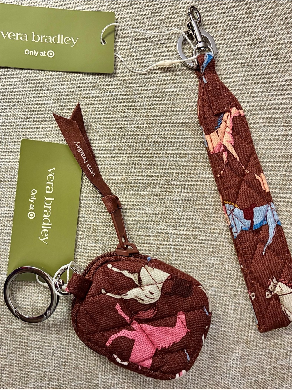 NEW Vera Bradley bundle keychain wide wristlet strap AirPods bag charm horses